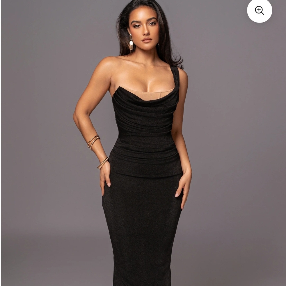 Jluxlabel Black Slinky Krishna One Shoulder Maxi Dress